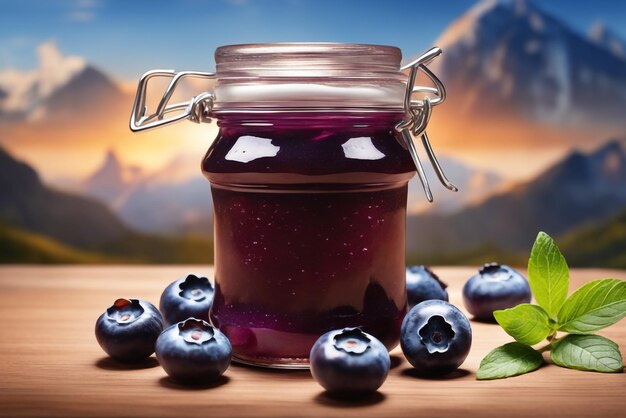 delicious jam blueberry on natiural background concept of healthy and dieting