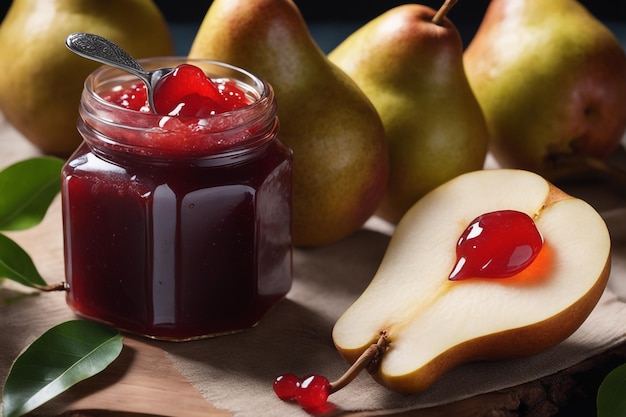 Photo delicious jam pear in on natiural background concept of healthy food