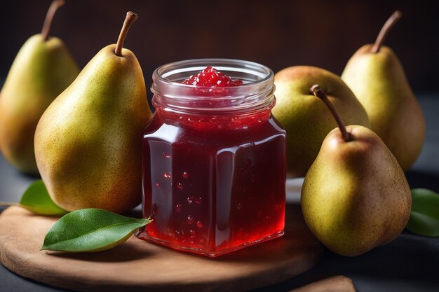 Delicious jam pear in on natiural background concept of healthy food