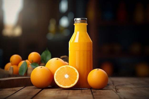 美味しいジュースボトルとオレンジ