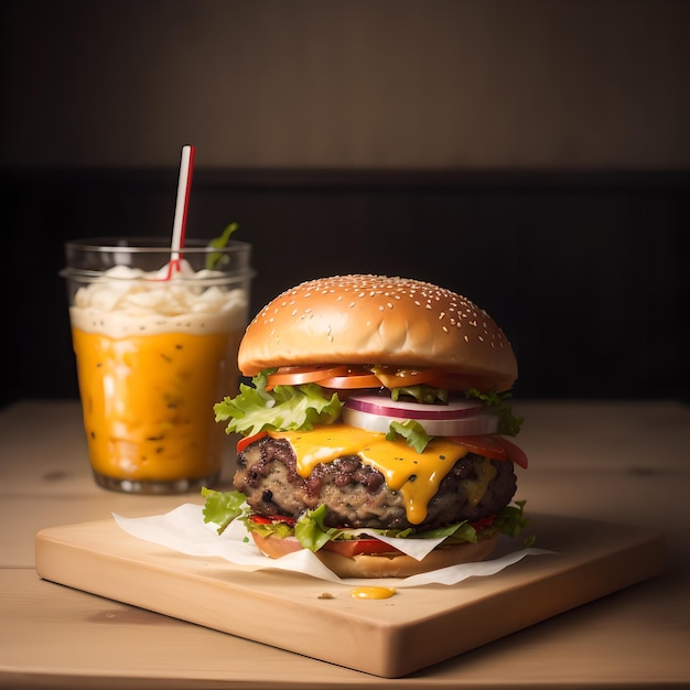 A delicious juicy burger with juice