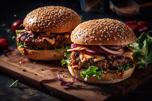 おいしいジューシーなハンバーガー 世界で最も人気のある食べ物 生成 AI
