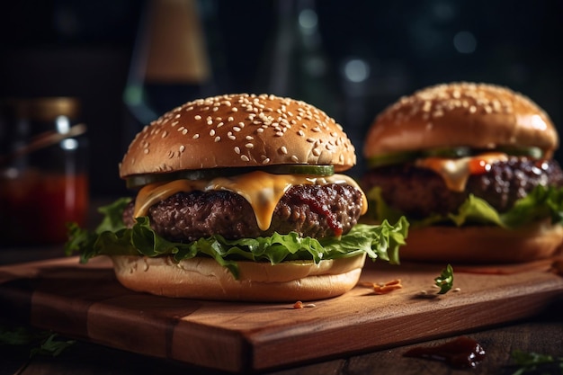 おいしいジューシーなハンバーガー 世界で最も人気のある食べ物 生成 AI