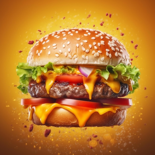 Delicious juicy cheeseburger floating in the air juicy smash burgers cheeseburger delicious food