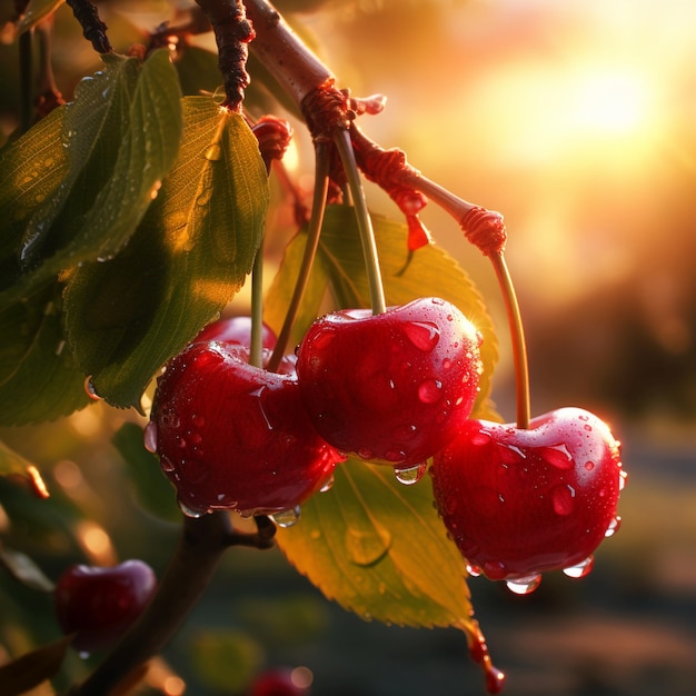 Photo delicious juicy cherry misted cherry warm summer