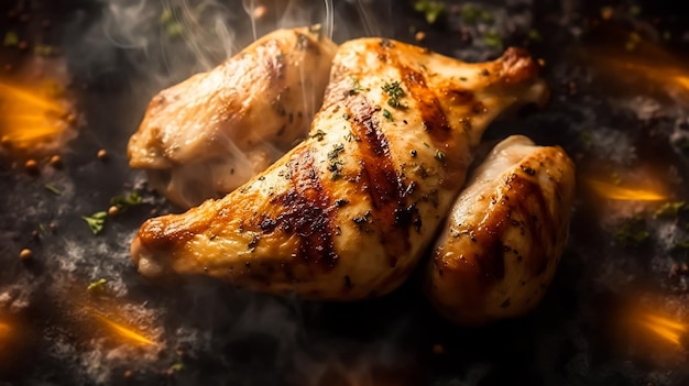 A Delicious juicy chicken breast on a grill