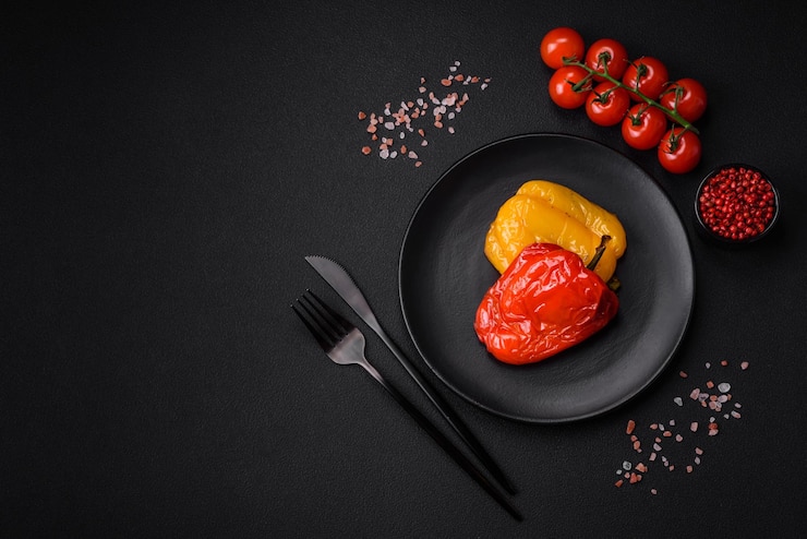 Photo delicious juicy grilled peppers with spices and herbs