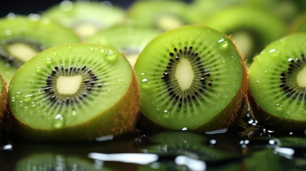 Delicious juicy kiwi halves and slices with crystalclear drips generative ai