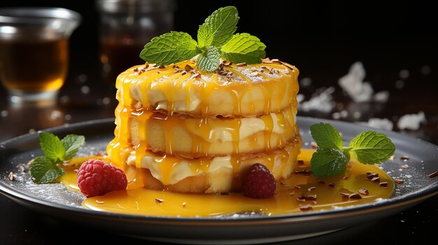 Delicious and juicy mango cake with vanilla