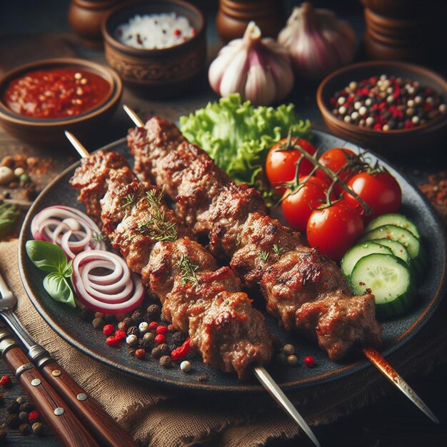 Delicious kebab on a plate background