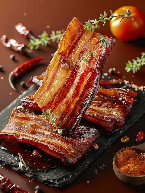 Delicious large thick slices of pork belly