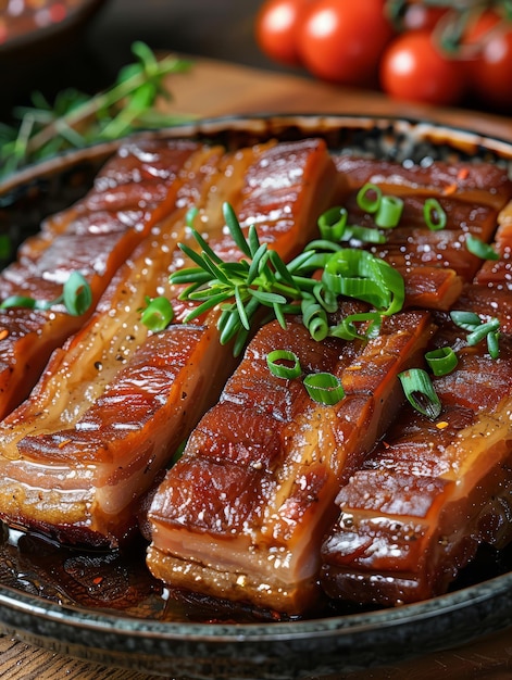 맛있는 돼지고기 배의 두꺼운 조각