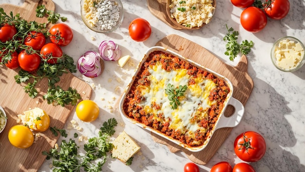 Delicious lasagna on old background