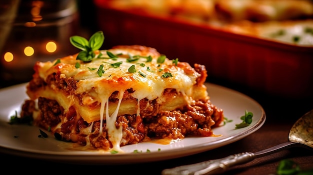 Delicious lasagne with crispy garlic bread chicken recipe image AI generated art