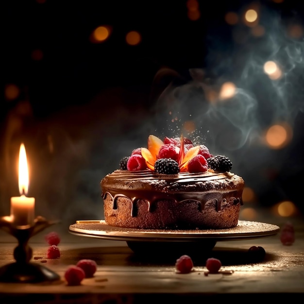 Delicious layered chocolate cake on a plate