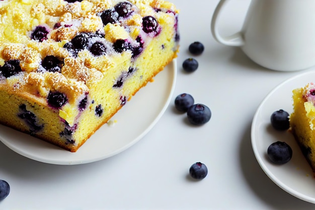 Delicious lemon cake with blueberries on plate