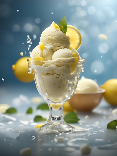 Delicious lemon ice cream floating refreshing gelato High vitamin C Cinematic advertising photogr