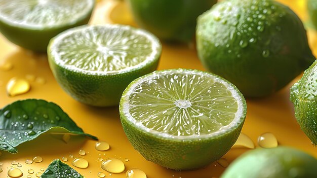 Delicious lime on a yellow background
