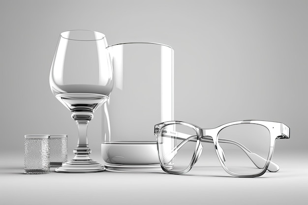 Photo delicious liquids and healthy components in clear glasses on a white table