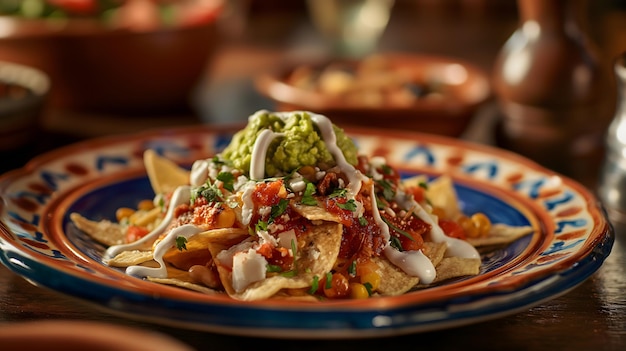 Delicious Loaded Nachos met Guacamole Salsa en gesmolten kaas