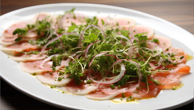 カーパッチョ (carpaccio) はイタリアの料理でお皿にがっているお子です