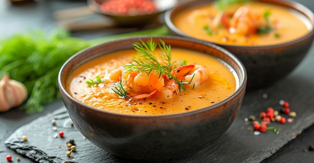 Delicious Lobster Soup with Dill and Carrots Two Bowls