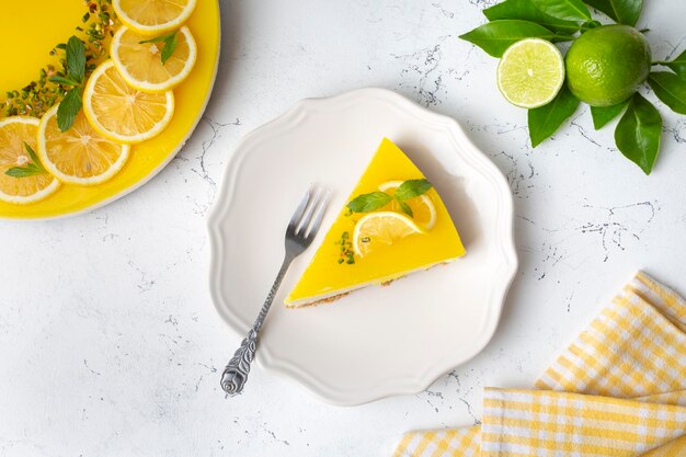 Delicious looking lemon cheesecake Food concept photo