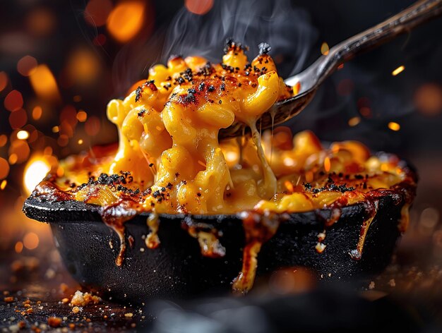 Foto delici maccheroni e formaggio fotografia esplosione di sapori studio illuminazione studio sfondo ben illuminato colori vivaci focalizzazione acuta alta qualità artistica unica