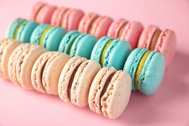 Delicious macarons on color