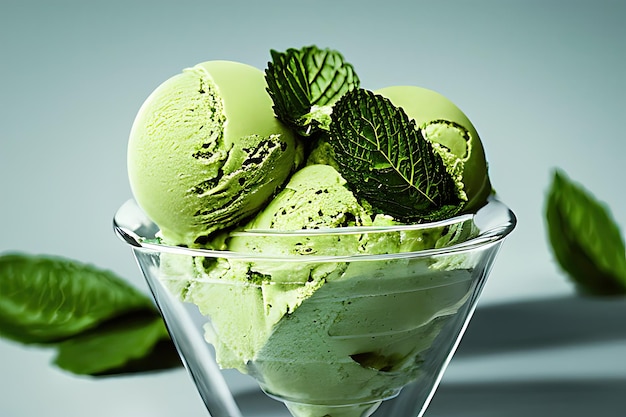 Delicious Matcha ice cream balls isolated on Colorfull Background