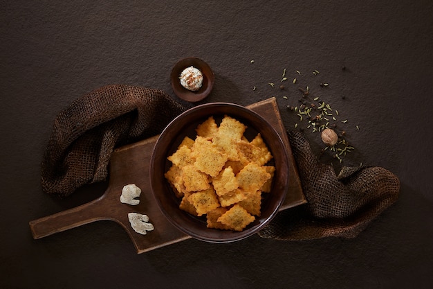 Delicious meal on dark background