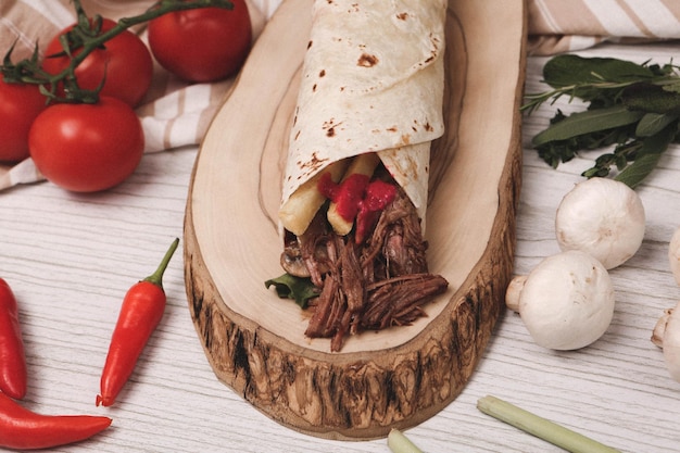 delicious meat durum turkish kebap sandwich wrap