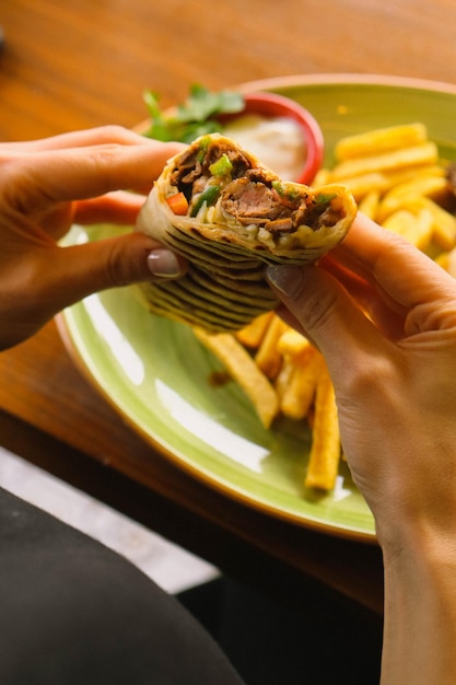 delicious meat durum turkish kebap sandwich wrap