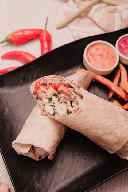 delicious meat durum turkish kebap sandwich wrap