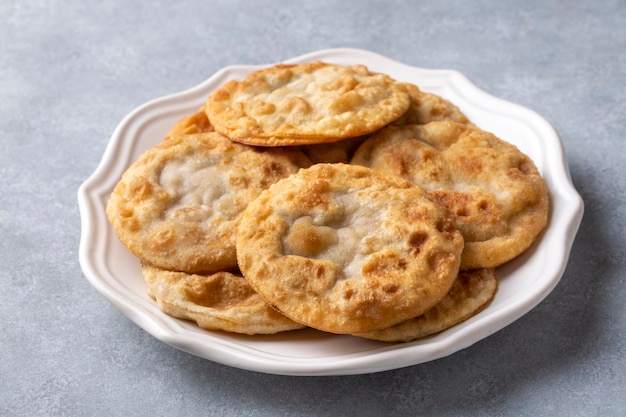 Delicious meat pie from Turkish cuisine. Fried handmade pies. Turkish name; fincan boregi