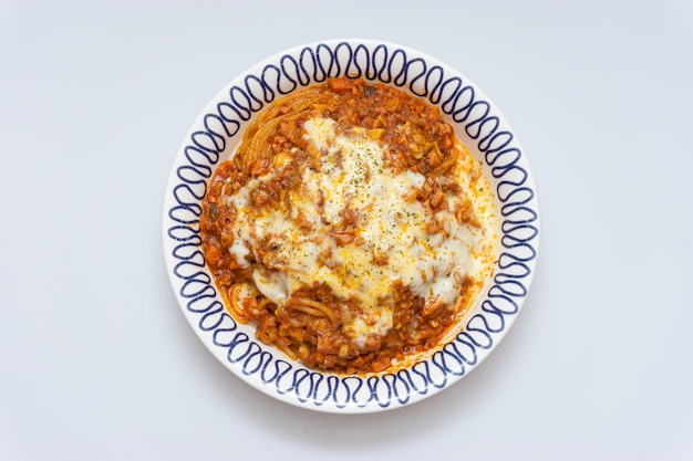 Delicious meat sauce pasta served in a bowl