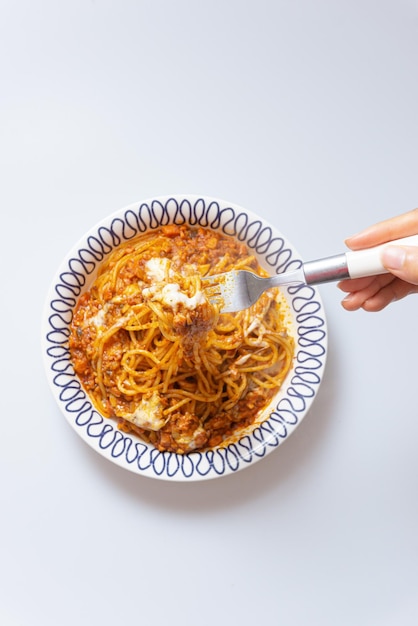 Delicious meat sauce pasta served in a bowl