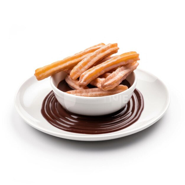 Photo delicious mexican churros with chocolate sauce on a plate generative ai