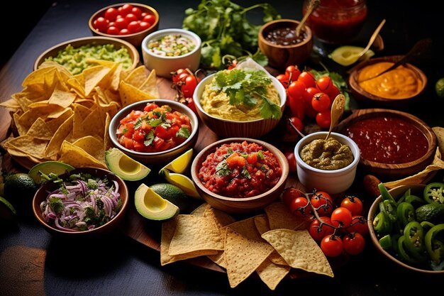 Foto delizioso cibo messicano da festa ad alto angolo