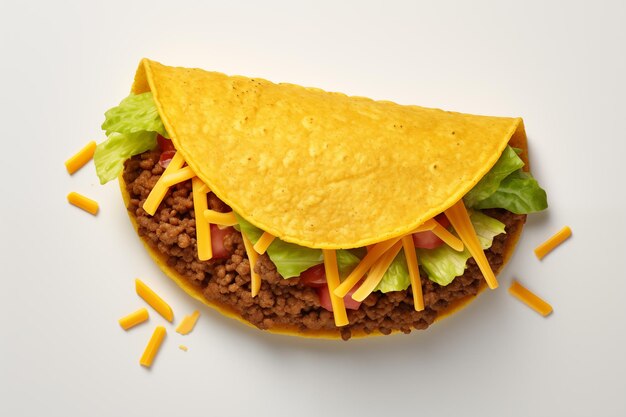 Delicious mexican taco closeup on white background