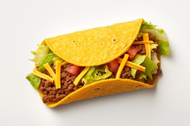 Delicious mexican taco closeup on white background