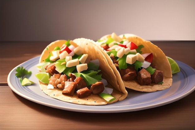 Delicious mexican tacos latin american food in anime style digital painting illustration