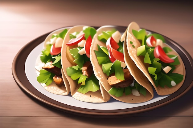 Delicious Mexican Tacos Latin American Food In Anime Style Digital Painting Illustration