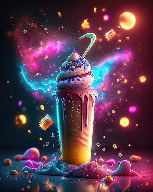 delicious milk shake with sweet desserts with full color straws