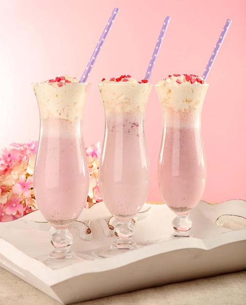 Delicious milkshake on table