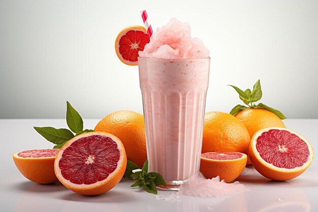 Photo delicious milkshake with blood orange zest on white background drink in glass milkshake