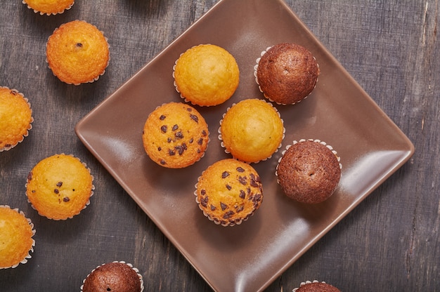 Delicious mini chocolate flavor muffins for breakfast