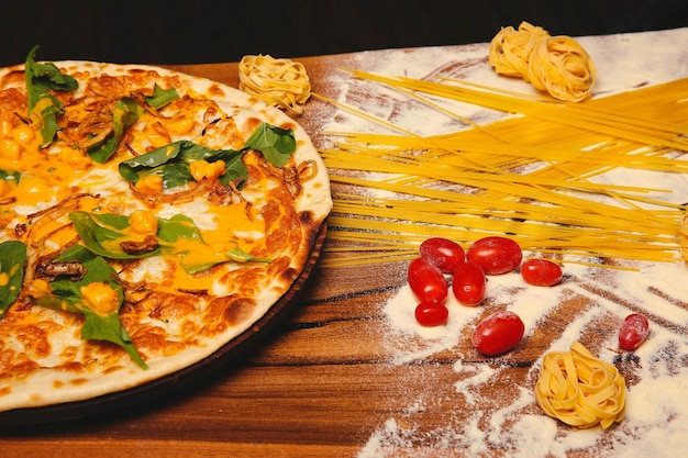 Photo delicious mixture pizza italian food