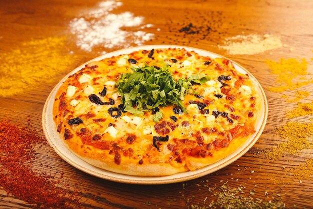 Photo delicious mixture pizza italian food