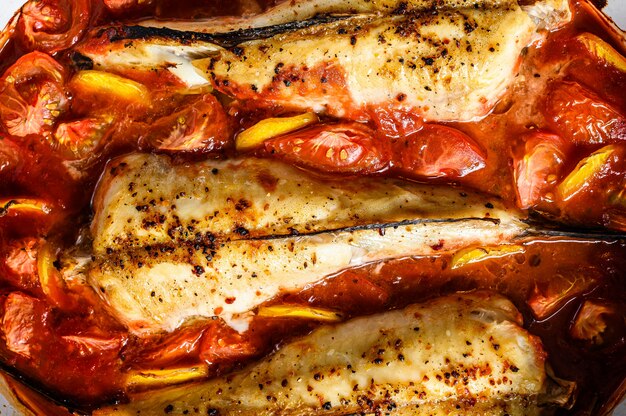 Delicious monkfish baked in tomatoes